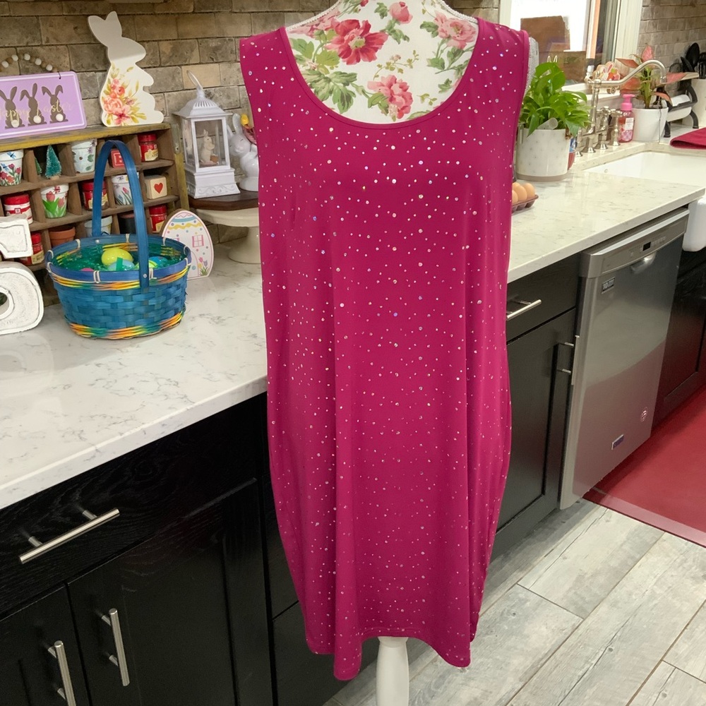 Bob Mackie Wearable Art Burgundy Glitter Sequin Sleeveless Dress Women's Large